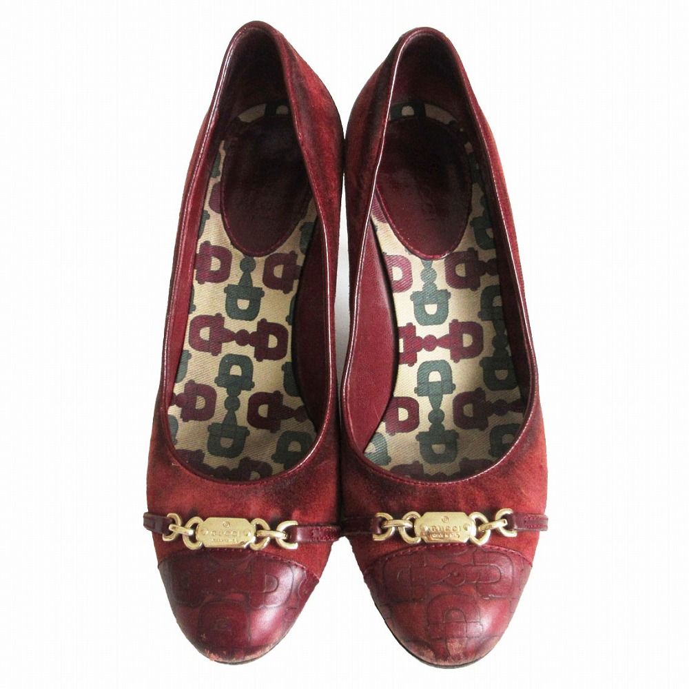 GUCCI グッチ パンプス スエード ロゴチェーンプレート ホースビット柄 