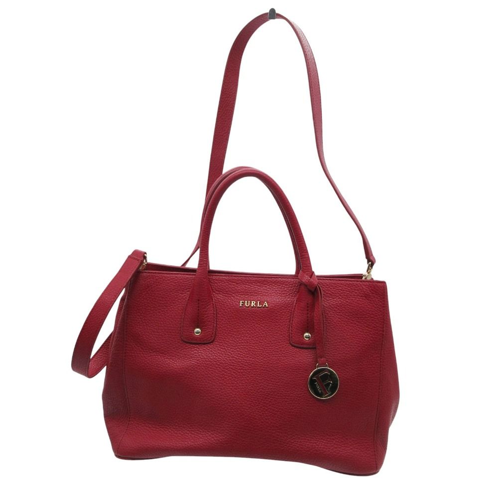 FURLA 赤 レザーハンドバッグ ショルダー付き レディース エレガント 