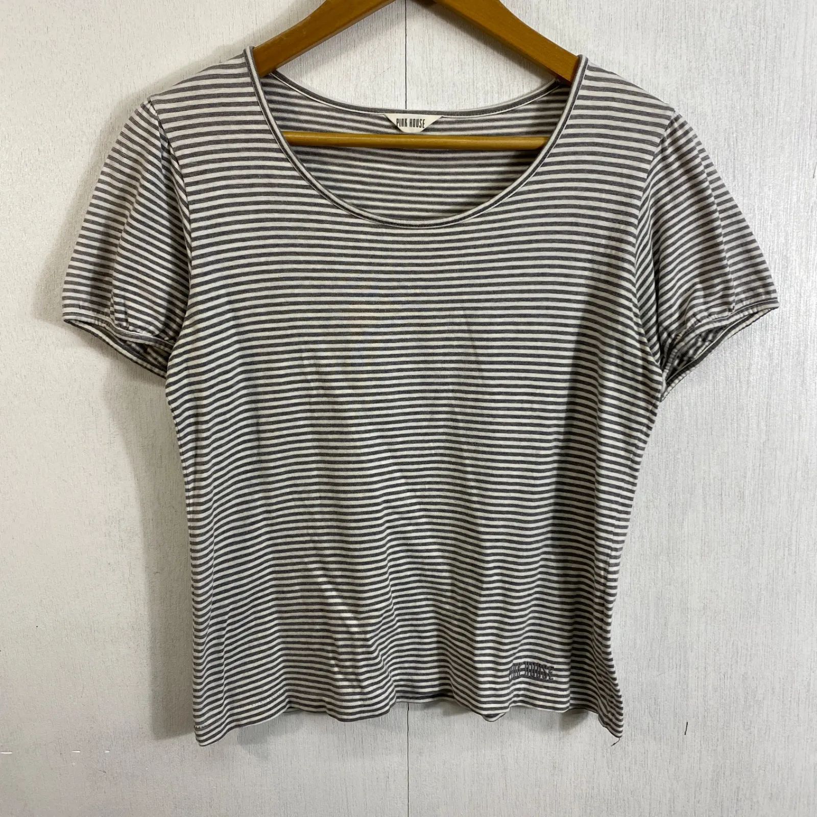 80s PINK HOUSE ピンクハウス ボーダー Tシャツ リネン コットン 半袖 