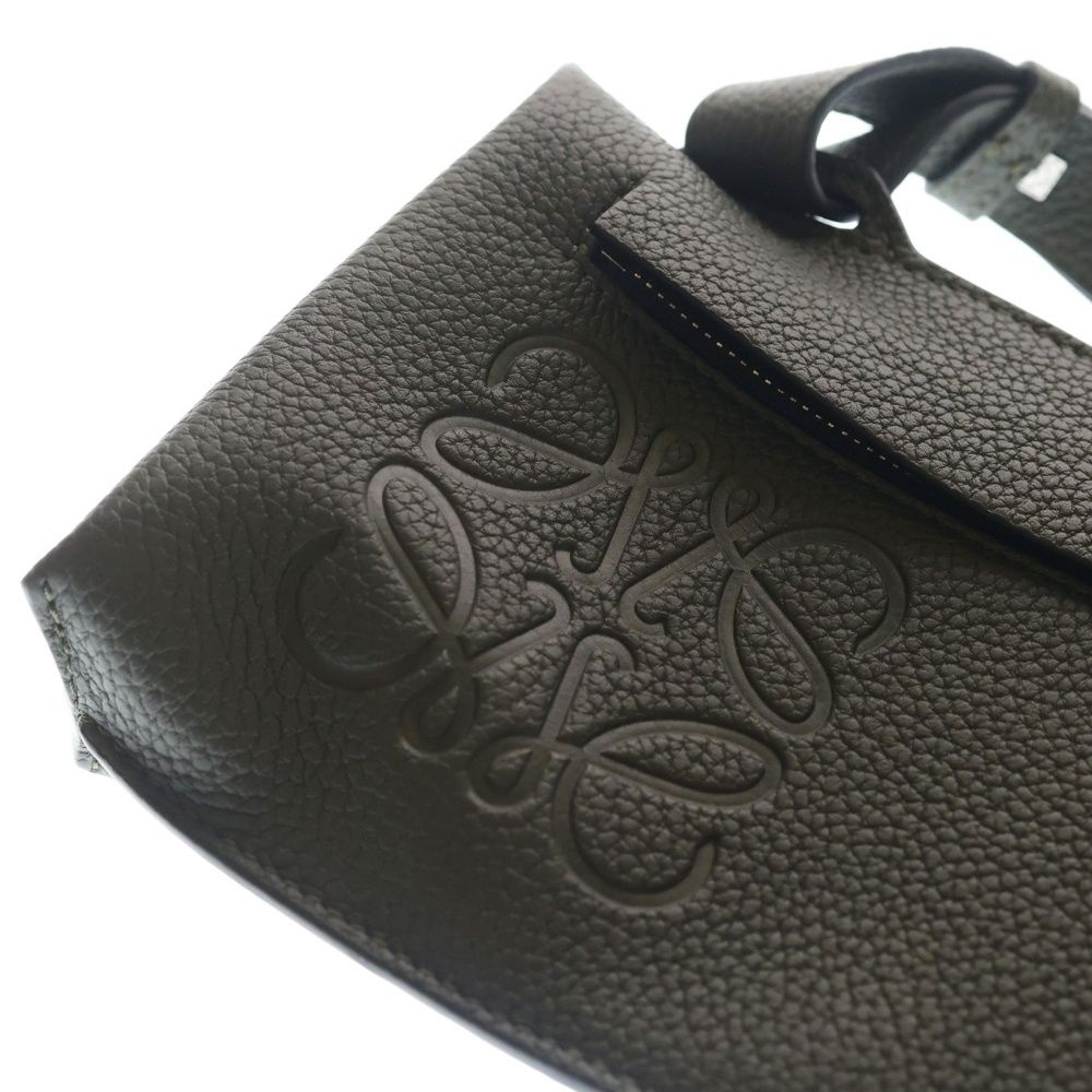 LOEWE ロエベ バーティカル Tポケット ショルダーバッグ ミニバッグ ボディバッグ ウエストバッグ カーキ グリーン レザー シルバー金具 LOEWE（ロエベ） 中古 ボディバッグ ユニセックス ブランド