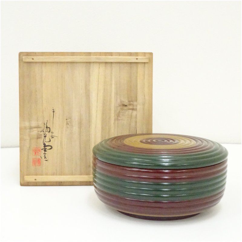平安楊光堂製　古満塗菓子器（共箱） 茶器 おしゃれ かわいい 和菓子 アンティーク レトロ お茶 骨董 収納 来客 茶道 茶道具 ksk