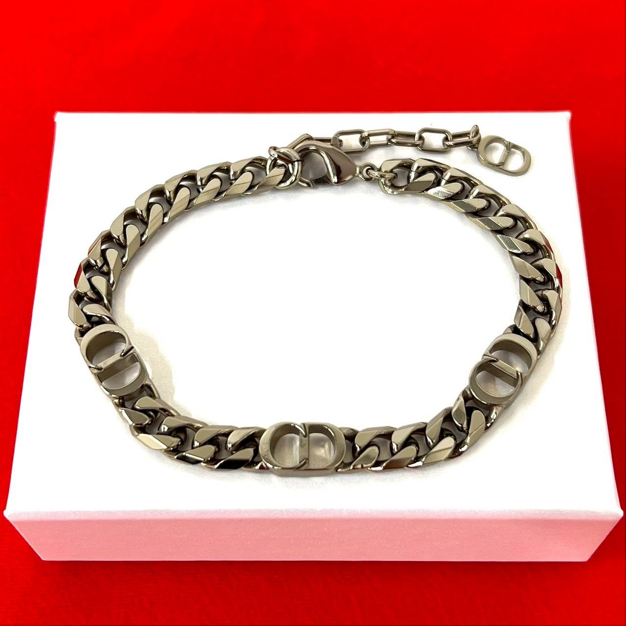 Dior シルバー チェーンブレスレット　美品　付属品箱付き 極 美品 希少品 Christian Dior ディオール CD ロゴ モチーフ メッキ