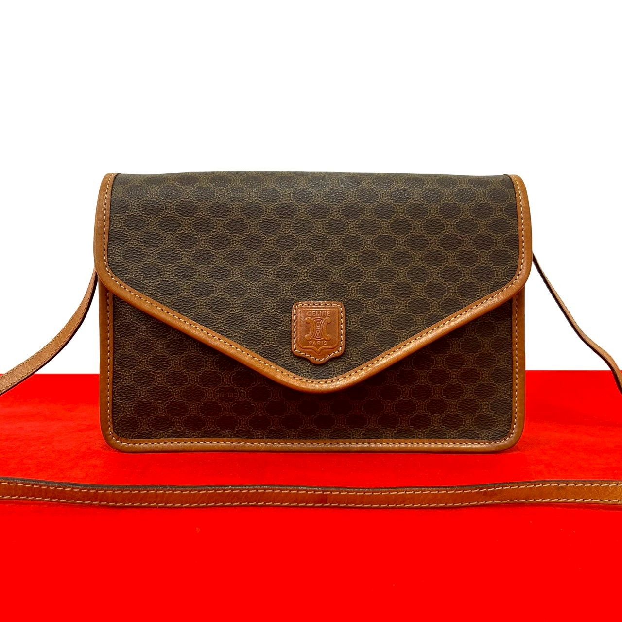 極 美品 CELINE セリーヌ ヴィンテージ マカダム ブラゾン 柄 レザー 