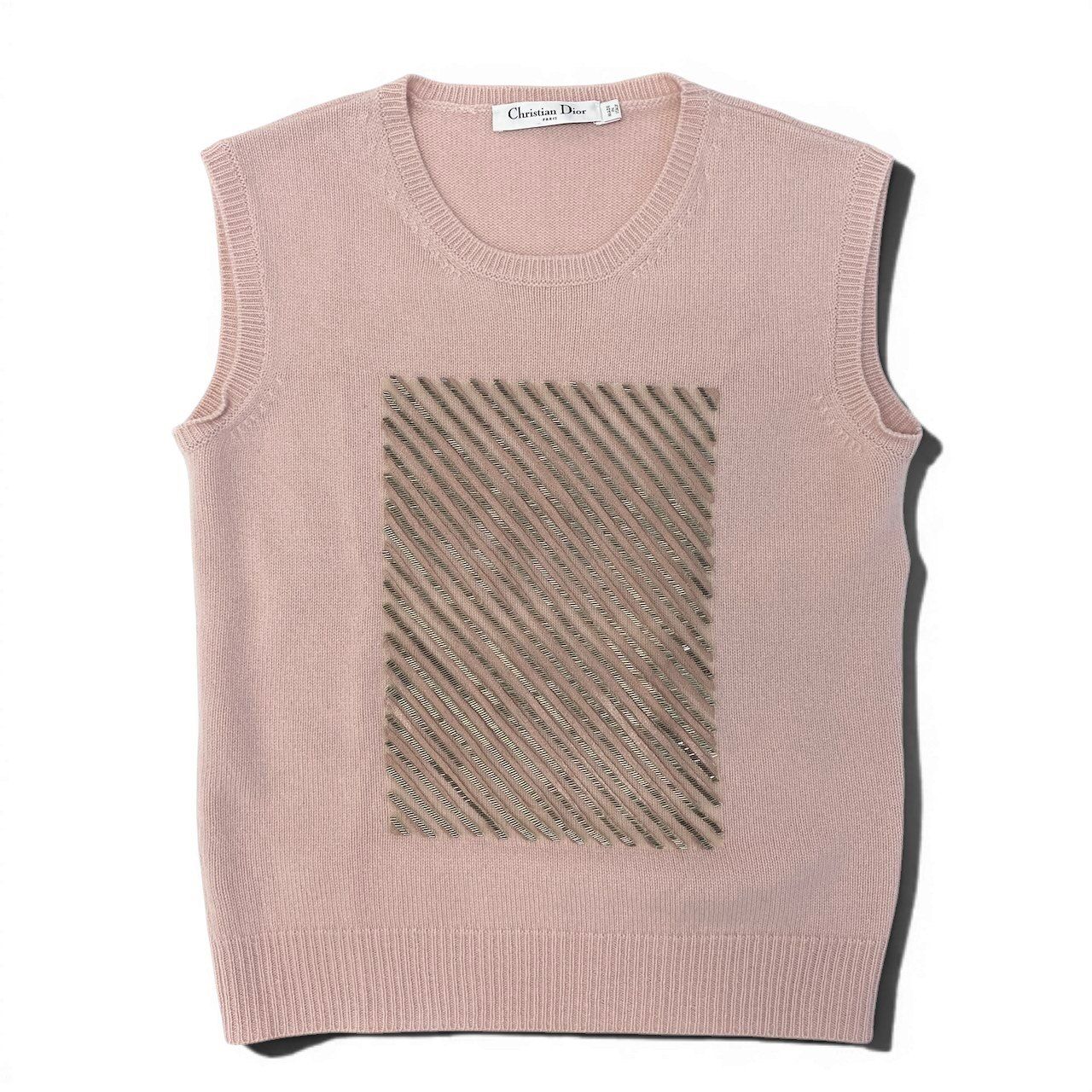 ディオール　J'ADIOR 8　カシミア　ニット　セーター　ピンクベージュ　36 Ed15 Christian Dior クリスチャンディオール カシミヤ100 ビジュー