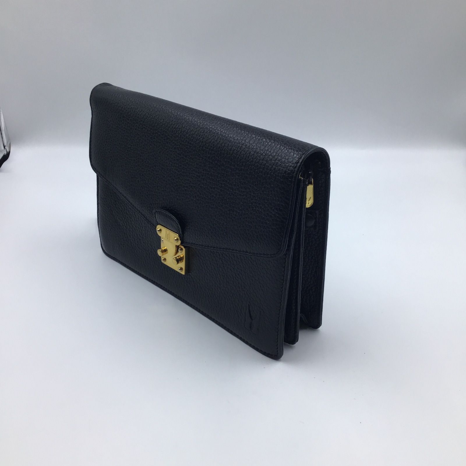 ミラショーン セカンドバッグ クラッチバッグ レザー ブラック 金具 