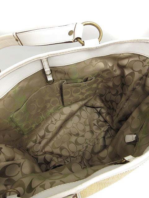 コーチ COACH かごバッグ ハンド トート レザー 白 ベージュ M05K /TU