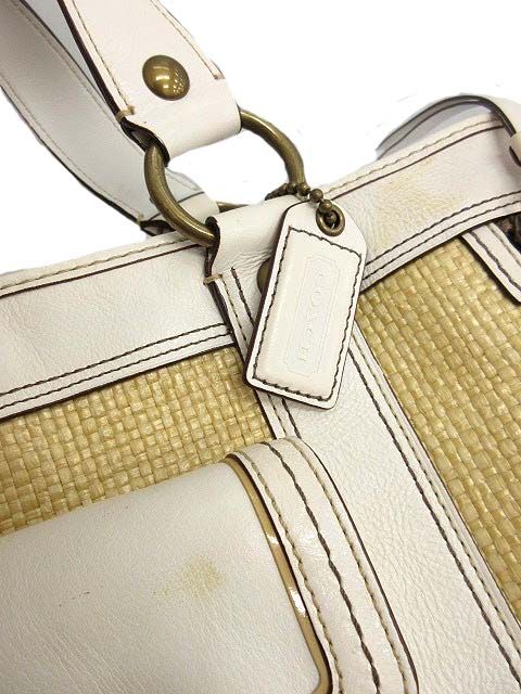コーチ COACH かごバッグ ハンド トート レザー 白 ベージュ M05K COACH - コーチ COACH かごバッグ ハンド トート レザー 白 ベージュ