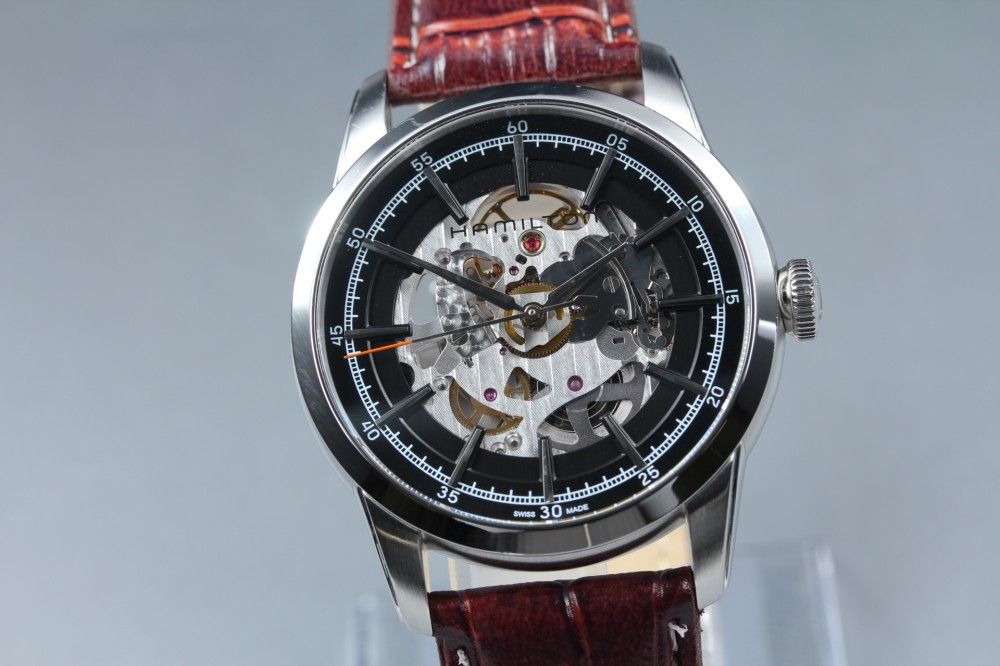  稼働品 HAMILTON Railroad H406550 ブラック スケルトン 付属品付き 自動巻き メンズ 16999 アクセント服 自動巻き時計 腕時計(アナログ)