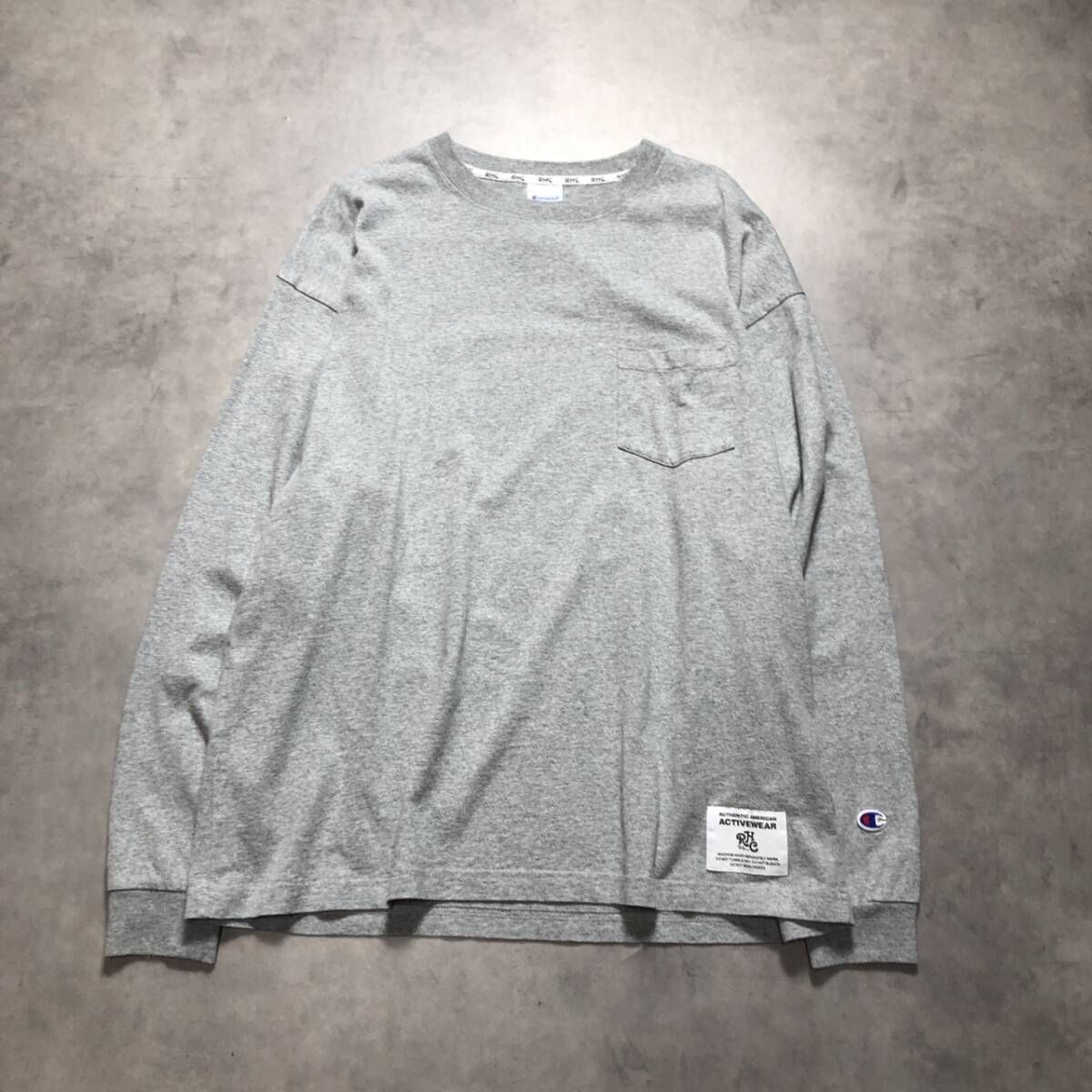 GQ5184◇RHC / Champion : 長袖 ポケットTシャツ◇M◇グレー系 ロン 