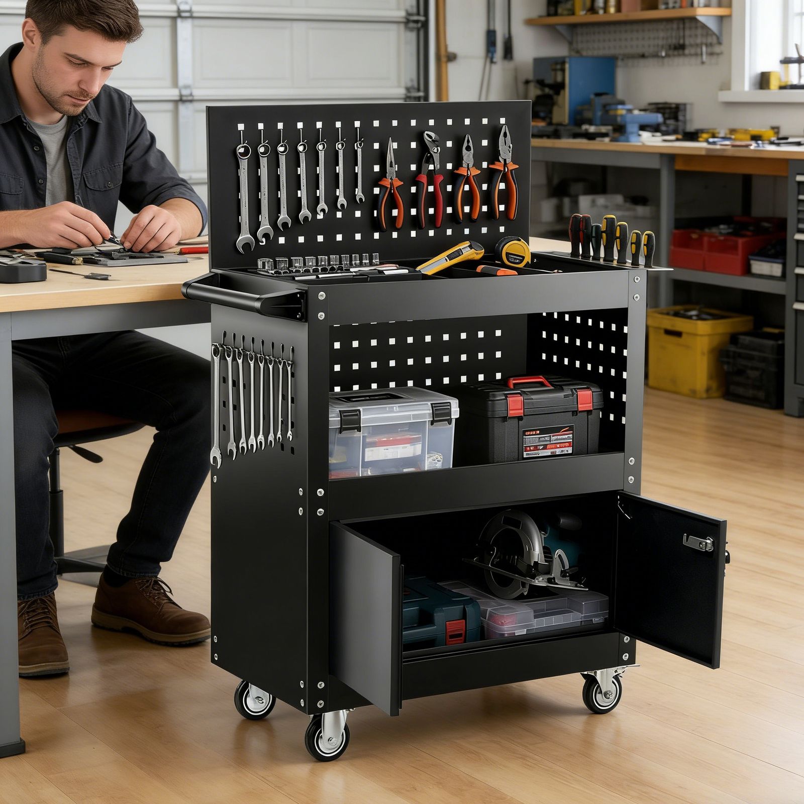 ツールキャビネット 2in1 ツールワゴン ツールカート工具カート ロール