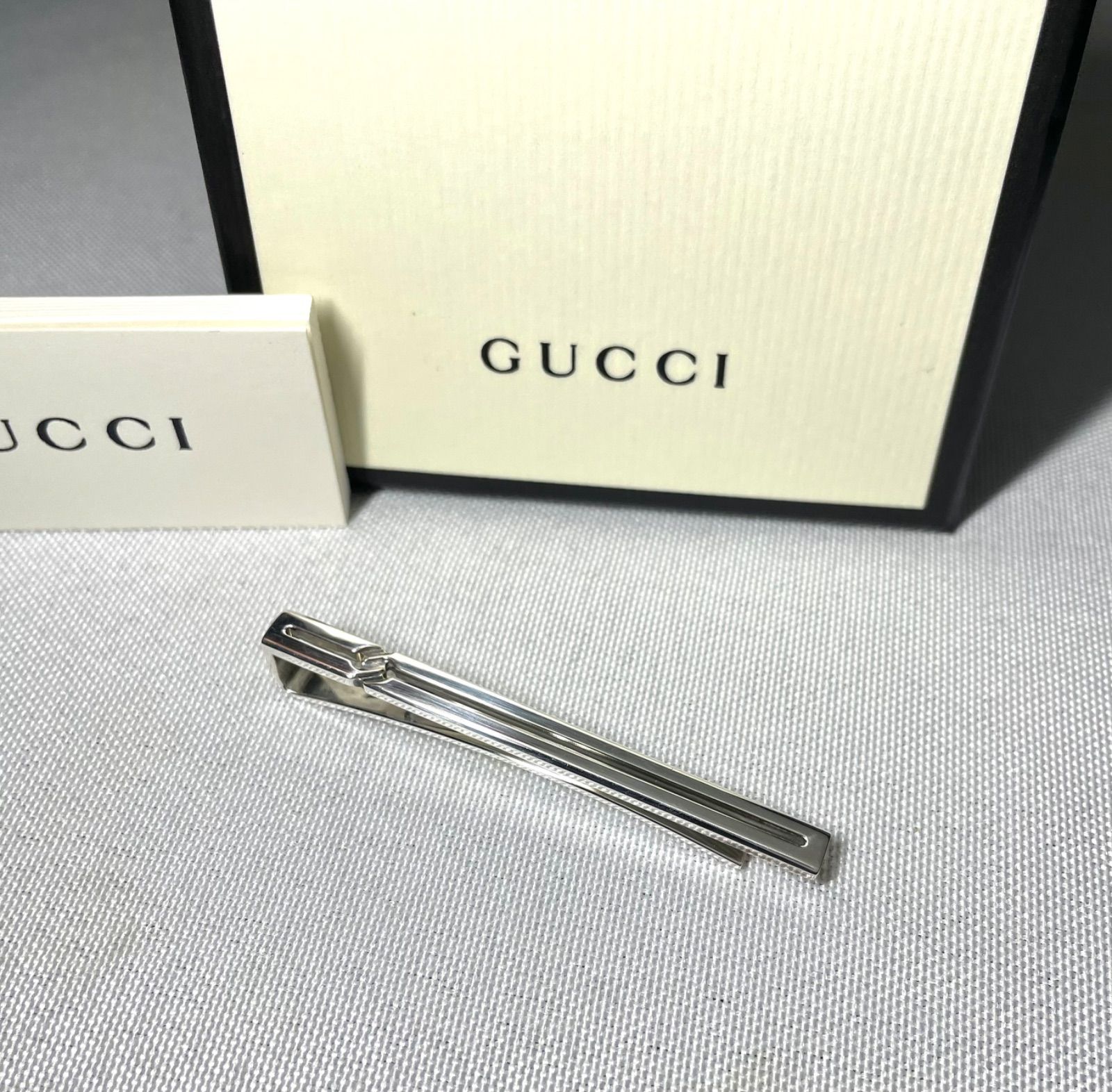 最大10%OFFクーポン 【箱付き完品 ネクタイピン シルバー GUCCI ほぼ未