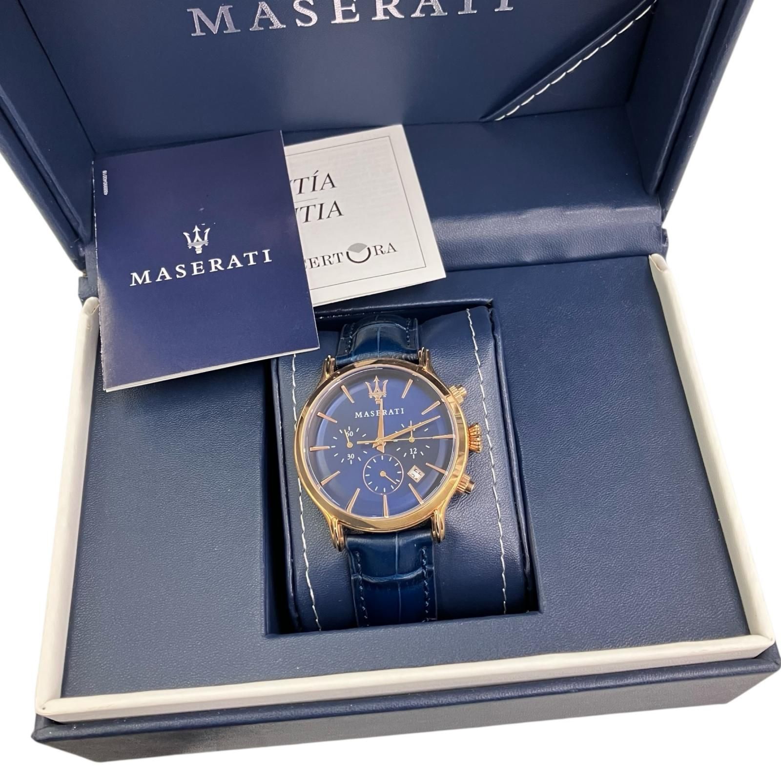 186000 現状品 Maserati マセラティ 腕時計 クロノグラフ ネイビー 