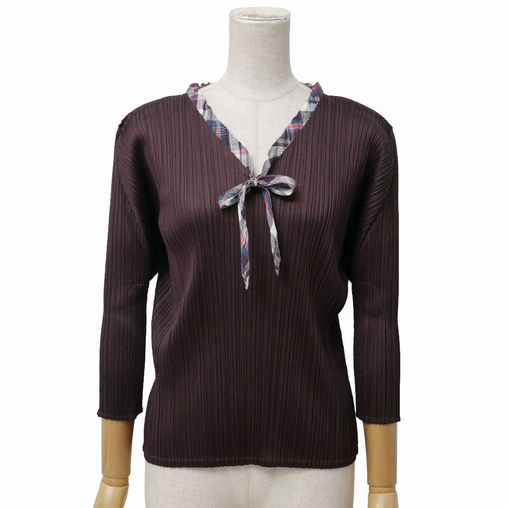 ■美品■PLEATS PLEASE ISSEY MIYAKE プリーツプリーズ イッセイミヤケ カットソー サイズ3 プリーツ リボン Vネック ブランド古着【中古】20260413/RA8950 □美品□PLEATS PLEASE ISSEY MIYAKE プリーツプリーズ イッセイミヤケ