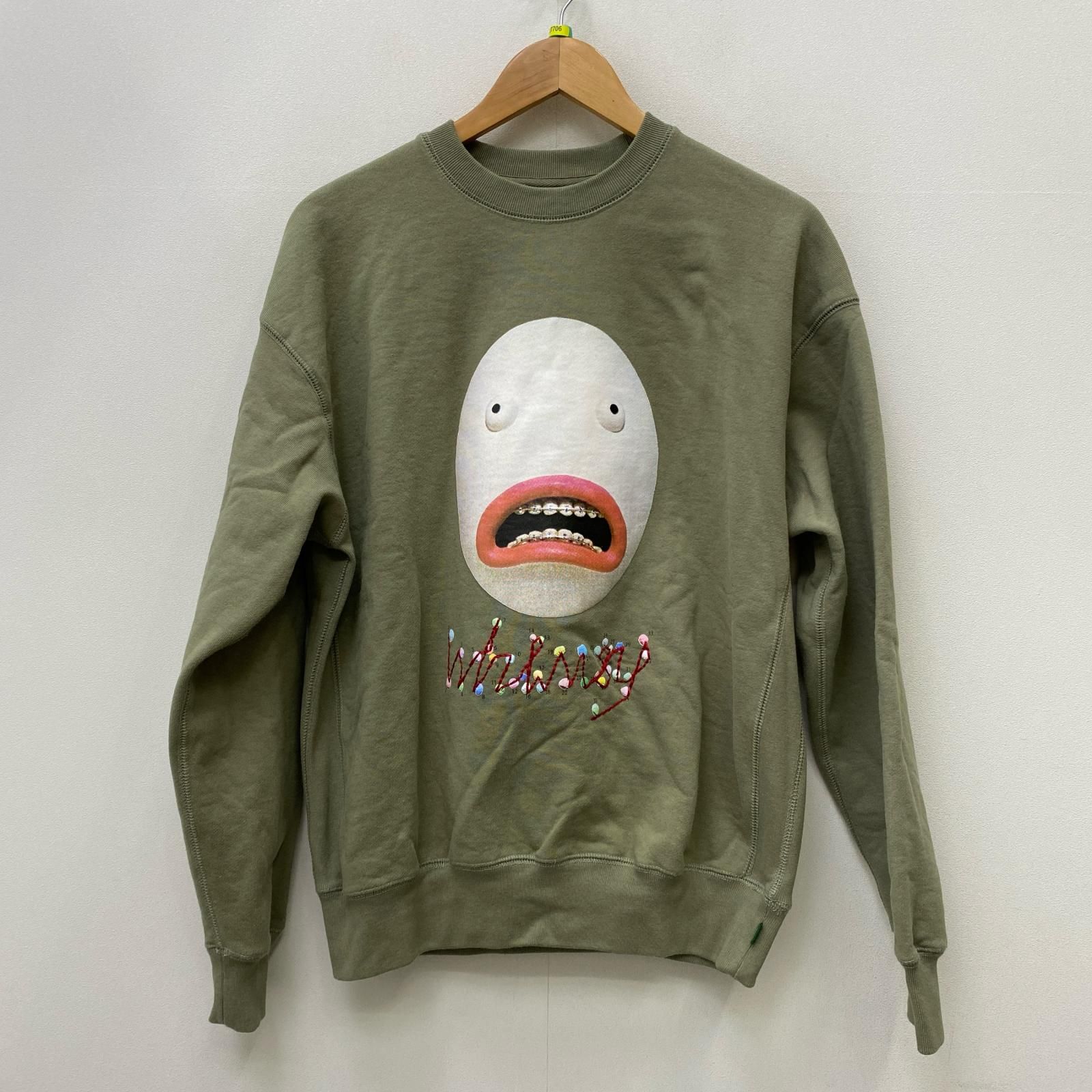 【加古川店】 中古 WHIMSY | ウィムジー スウェット SHY INTERNET USER CREWNECK wms-23aw2-028 HARUTO TSUDA カーキグリーン サイズ：L 【103】 加古川店】 中古 WHIMSY | ウィムジー スウェット SHY INTERNET USER