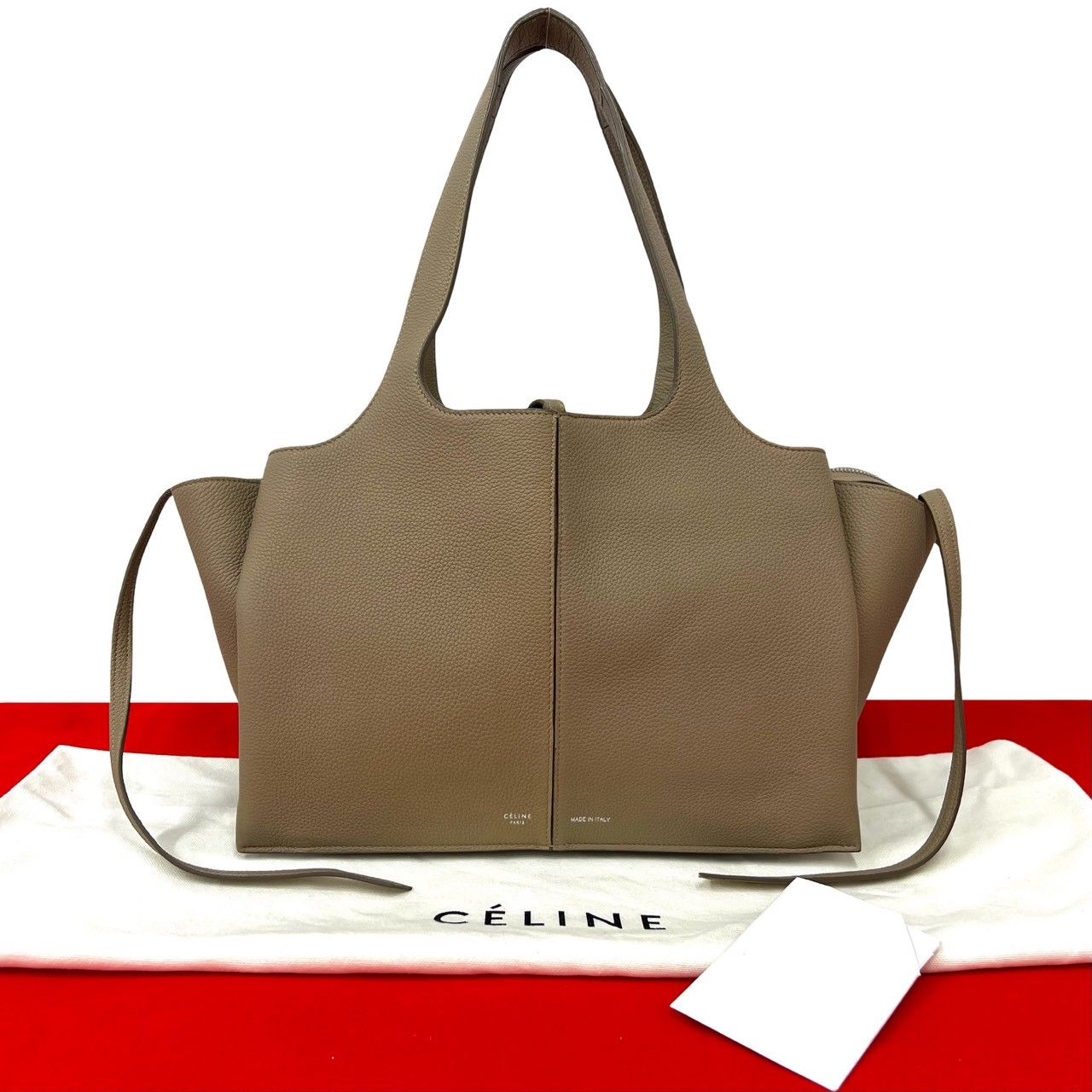 極 美品 保存袋付 CELINE セリーヌ トライフォールド ロゴ レザー 本革