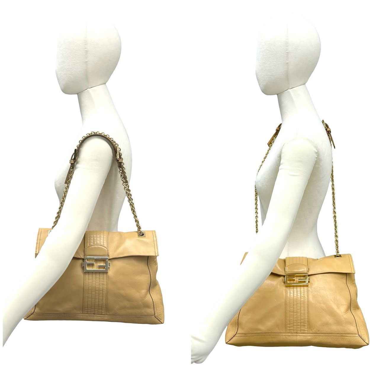 Fendi FFロゴ ハンドバッグ 保存袋付き 極 美品 保存袋付 FENDI フェンディ FF ロゴ モチーフ 金具 レザー 本