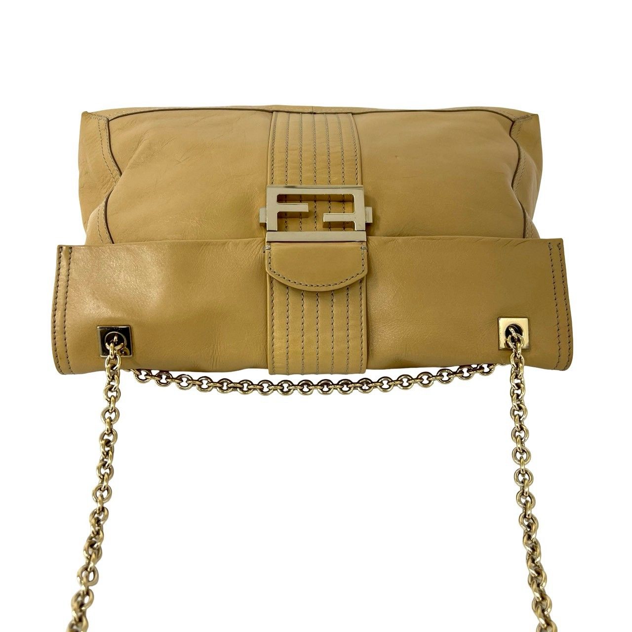 Fendi FFロゴ ハンドバッグ 保存袋付き 極 美品 保存袋付 FENDI フェンディ FF ロゴ モチーフ 金具 レザー 本