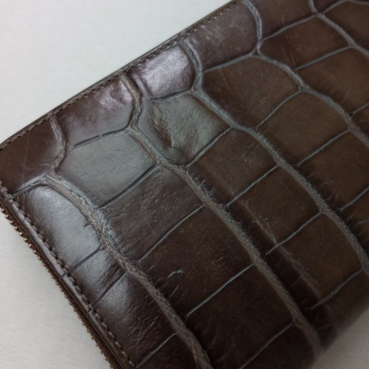 （たまご）J&amp;M DAVIDSON ラウンドファスナー クロコ 長財布 MGSABLE クロコダイル 長財布 メンズ 本革 クラウンマーク 財布