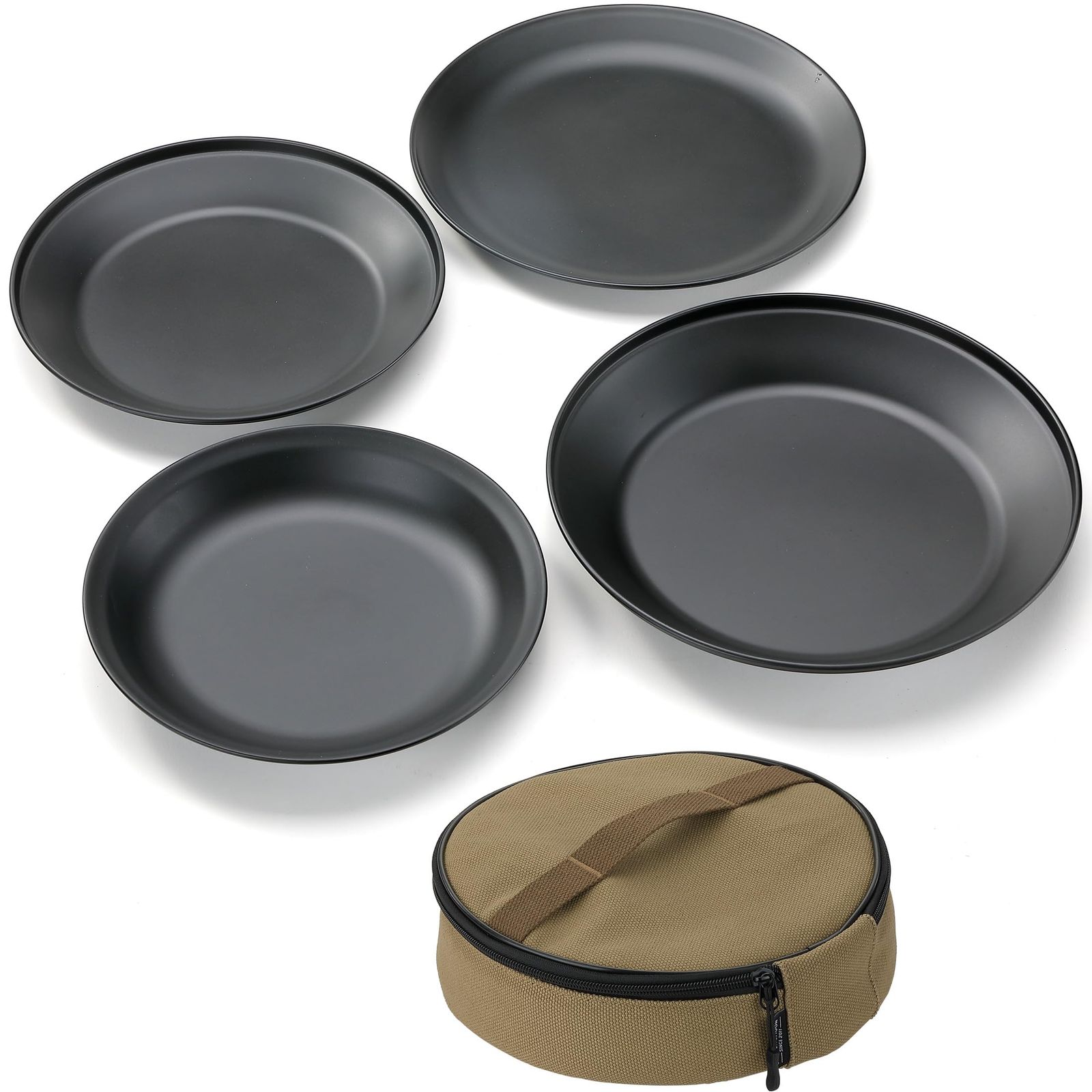 新品 キャンピングムーン(CAMPING MOON) アウトドア テーブルウェア キャンプ ステンレス プレート 食器 お皿 セット 4点入り 帆布ケース付き BKS397-1S