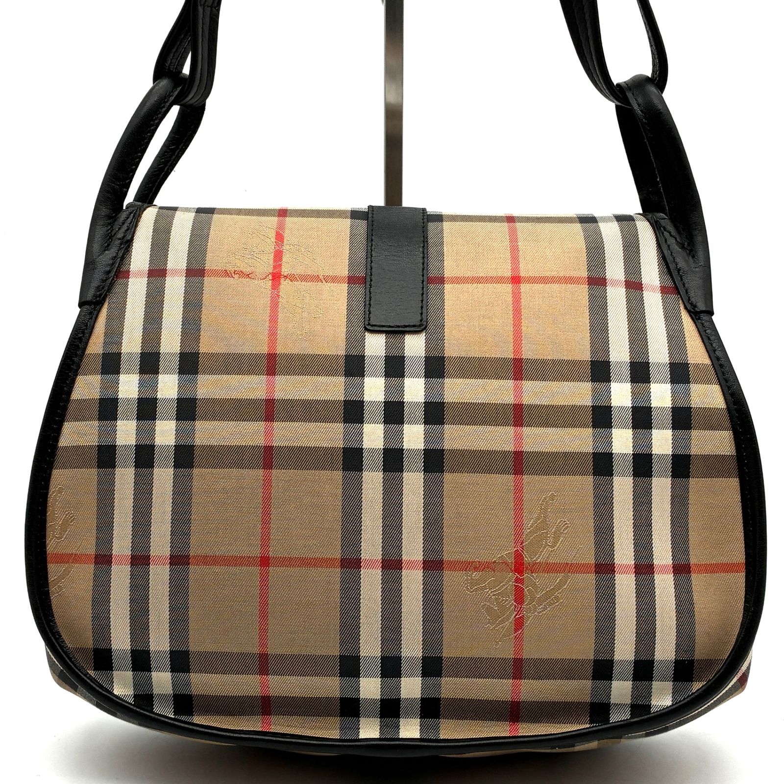 極美品 BURBERRY バーバリー ノバチェック シャドーホース ショルダーバッグ キャンバス レザー ベージュ ブラック ゴールド金具 斜め掛け 肩掛け 鞄 ヴィンテージ オールド レトロ 希少 ホースロゴ 1点物 カジュアル フォーマル BURBERRY - 極美品 BURBERRY バーバリー ノバチェック シャドーホース