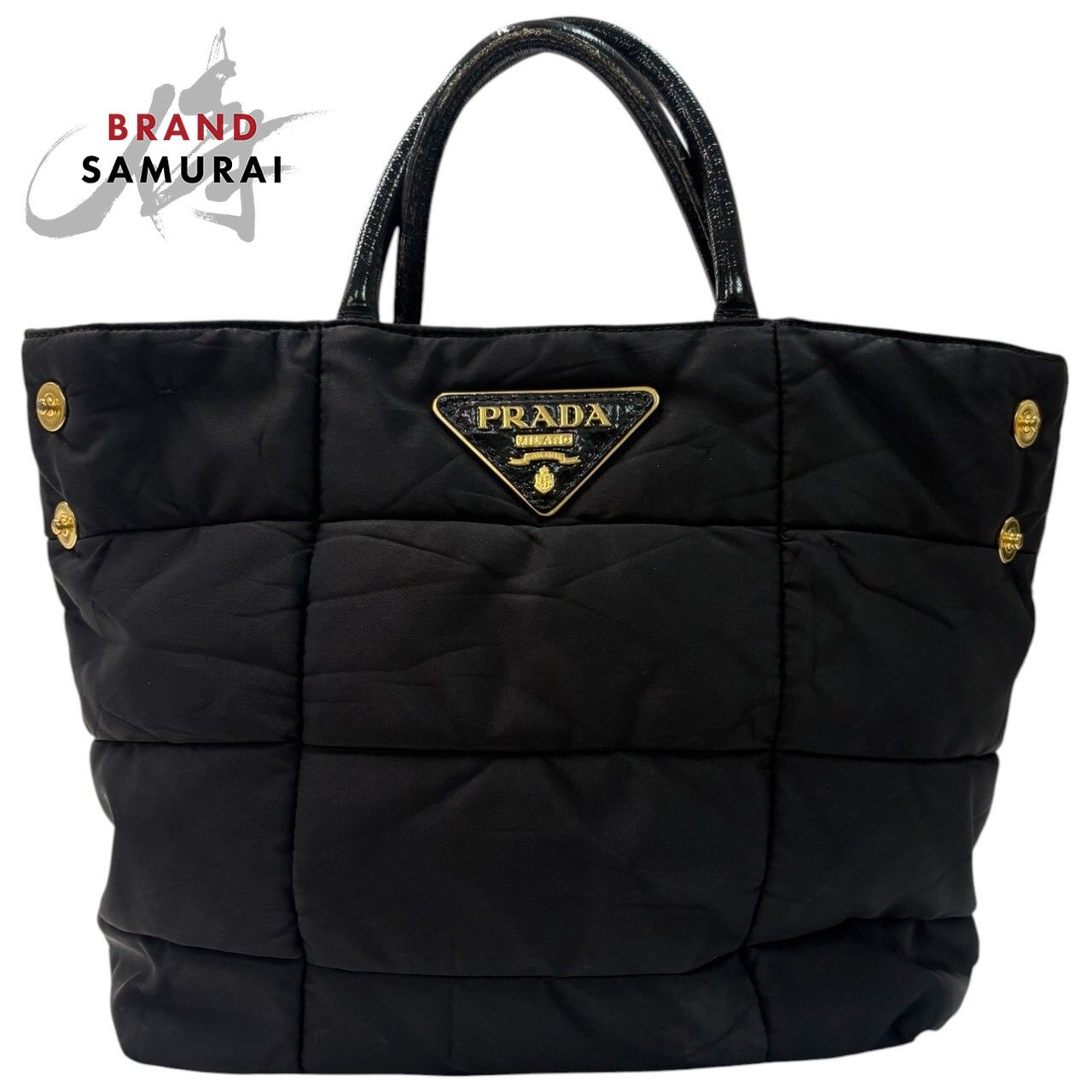 美品 PRADA プラダ テスート 三角ロゴ ブラック ゴールド金具 ナイロン 