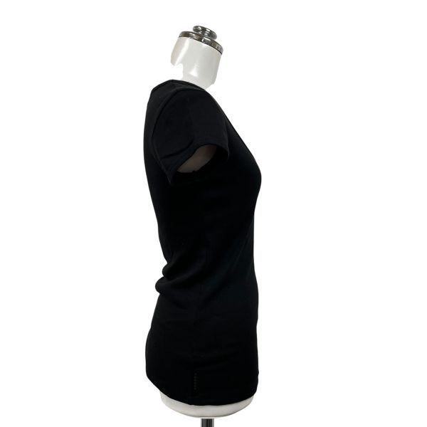 □ プラダ PRADA Tシャツ トップス 半袖 Vネック ロゴ 黒 コットン100