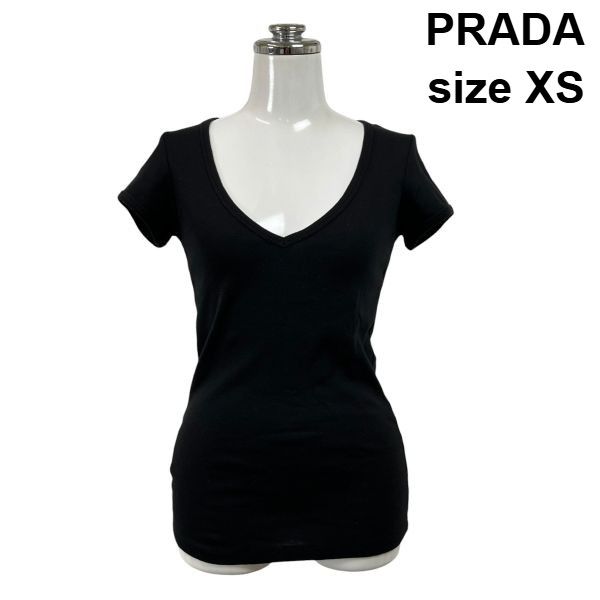 PRADA Vネック 半袖Tシャツ ブラック □ プラダ PRADA Tシャツ トップス 半袖 Vネック ロゴ 黒 コットン100
