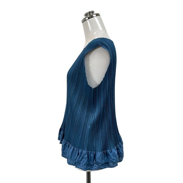 イッセイミヤケ PLEATS PLEASE ノースリーブ トップス ブルー □ プリーツプリーズ PLEATS PLEASE イッセイミヤケ ブラウス トップス