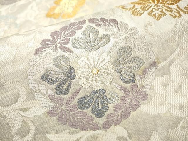 平和屋着物●西陣　河瀬満織物謹製　六通柄袋帯　花丸文　金糸　証紙付き　正絹　逸品　CABE8764hy 平和屋着物○西陣 河瀬満織物謹製 六通柄袋帯 花丸文 金糸 証紙付き