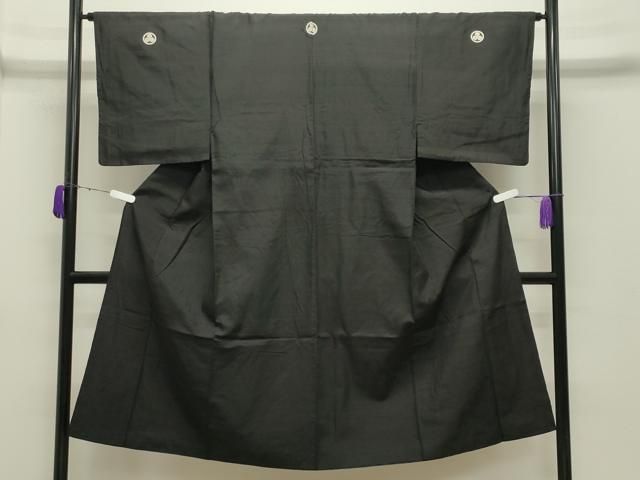 平和屋着物●男性　黒紋付　紬地　正絹　逸品　CABD9184gh