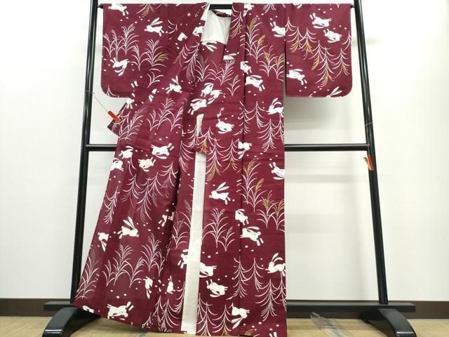 平和屋着物∴夏物　浴衣　跳兎　草木文　金銀彩　綿　逸品　未使用　CABE8911ng 平和屋着物∴夏物 浴衣 跳兎 草木文 金銀彩 綿 逸品 未使用 CABE8911ng
