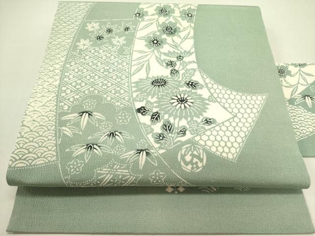 平和屋着物●九寸名古屋帯　型染　短冊花文　草木染　鬼しぼ縮緬　逸品　DABE1305op 平和屋着物○九寸名古屋帯 型染 短冊花文 草木染 鬼しぼ縮緬 逸品