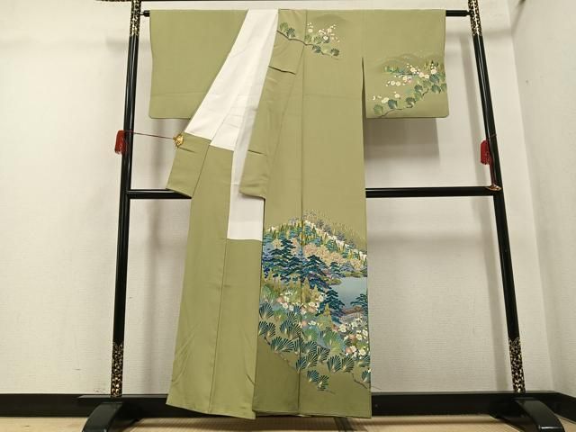平和屋着物●訪問着　友禅　作家物　風景草花文　彩賀旅情　暈し染め　正絹　逸品　AABH5363ph 平和屋着物○訪問着 友禅 作家物 風景草花文 彩賀旅情 暈し染め 正絹