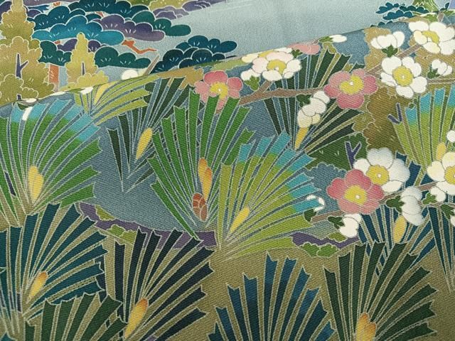 平和屋着物●訪問着　船飛鳥草花文　暈し染め　金彩　三越扱い　正絹　逸品　CABE6905ut 平和屋着物○訪問着 船飛鳥草花文 暈し染め 金彩 三越扱い 正絹 逸品