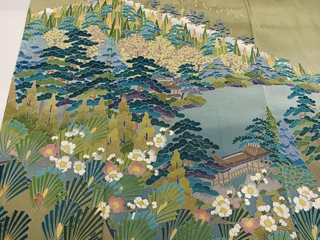 平和屋着物●訪問着　友禅　作家物　風景草花文　彩賀旅情　暈し染め　正絹　逸品　AABH5363ph 平和屋着物○訪問着 友禅 作家物 風景草花文 彩賀旅情 暈し染め 正絹