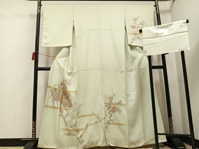 平和屋着物●訪問着　地紙枝花文　宝彩友仙　金銀彩　反端付き　正絹　逸品　未使用　AABH6824ph 平和屋着物○訪問着 地紙枝花文 宝彩友仙 金銀彩 反端付き 正絹 逸品
