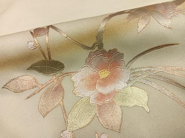 平和屋着物▽訪問着　単衣　刺繍　枝花文　金銀彩　金糸　正絹　逸品　AABF0797jh 平和屋着物▽訪問着 単衣 花蝶文 暈し染め 金銀彩 正絹 逸品