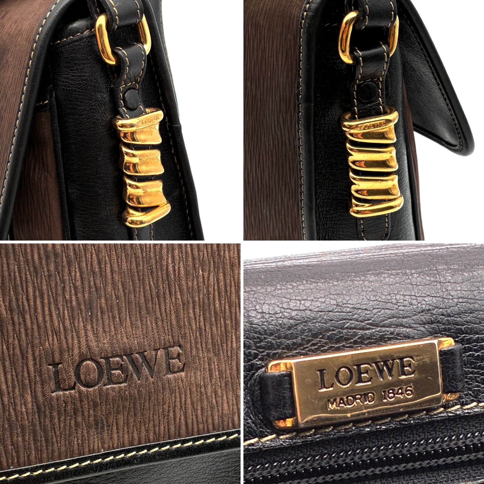 美品 LOEWE ロエベ ベラスケス ショルダーバッグ 斜め掛け 肩掛け ヌバック レザー 本革 ブラウン ブラック 茶 黒 バイカラー ツイスト ゴールド 金具 ヴィンテージ オールド クラシック レア 希少 メンズ レディース ユニセックス 鞄 バッグ 美品 LOEWE ロエベ ベラスケス ショルダーバッグ 斜め掛け 肩掛け