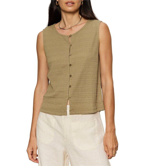 サンクチュアリー レディース トップス シャツ クルーネック ノースリーブ Sanctuary Textured Vacation Crew Neck Sleevelesshell Top Covert Green グリーン