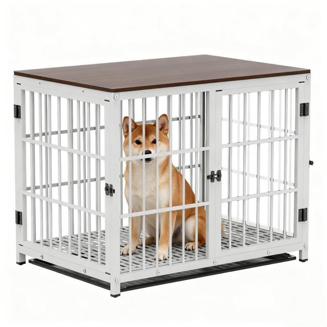【送料無料】BingoPaw 犬用ケージ 屋根付き 大型犬 中型犬 2匹小型犬 白 頑丈 トレー付き 室内 犬小屋 木製 おしゃれ ペットケージ ウッディサークル インテリア ドッグケージ L ホワイト