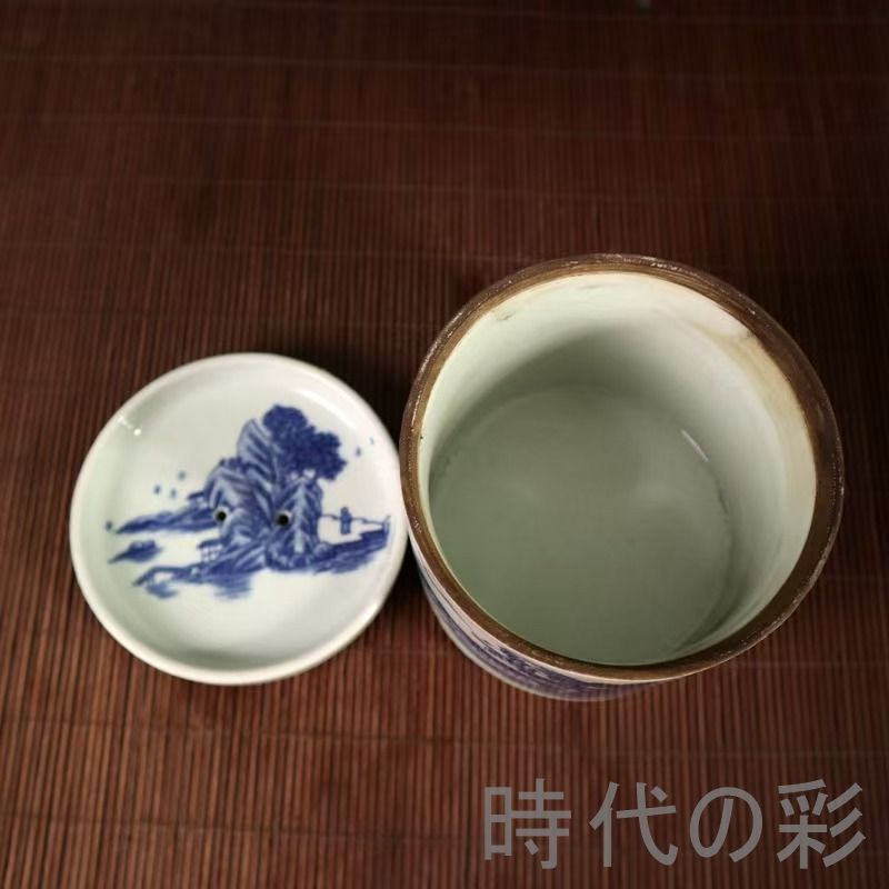 骨董品   元青花纏枝蓋缶 中国古美術 青花将軍罐 纏枝蓮文 蓋物 陶磁器 飾壺 工芸品 蓋付き 壺型