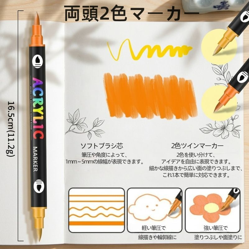 アクリルマーカーペン 72色 両頭 36本セット 水性 速乾 ペン イラスト