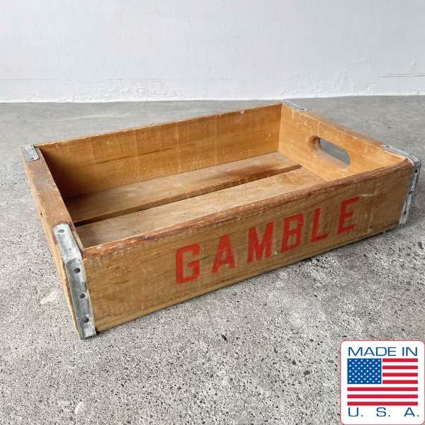 ビンテージ USA製 1978年製 GAMBLE 木製 ウッドボックス 木箱 70s アンティーク ディスプレイ インテリア 店舗什器 D128
