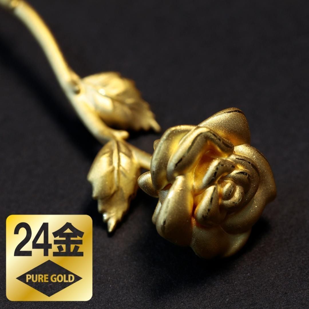K24 純金 薔薇 ローズ 置物 オブジェ 6cm 24金 幸運 開運-売り日本