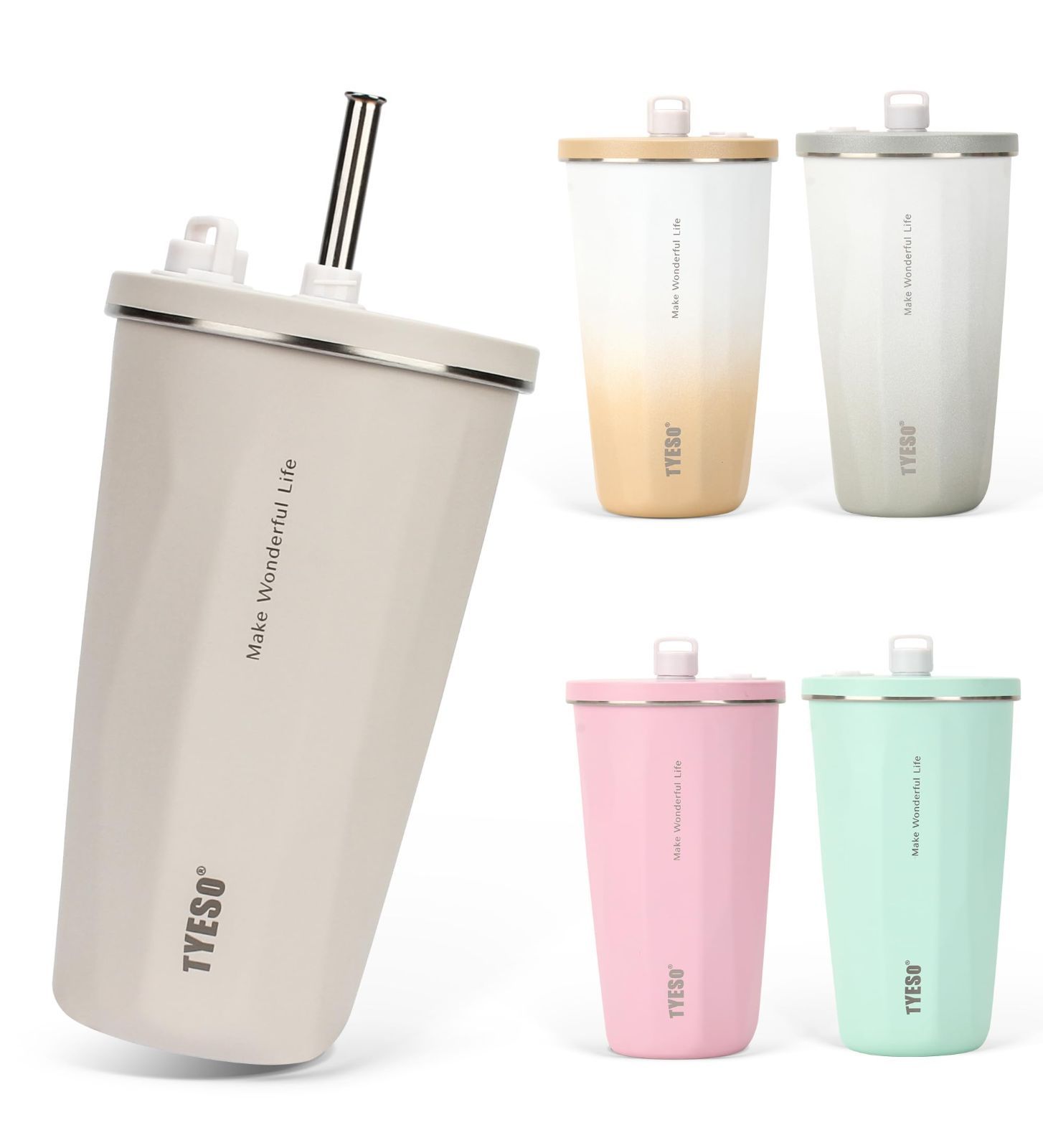 【売切注意！お早めに】 600ml ステンレス ストロー付き 蓋付き 真空断熱 保温 保冷 タンブラー アウトドア 持ち運び便利 直飲み 漏れない TYESO 大容量 多色 トラベル 2025年アップグレード版