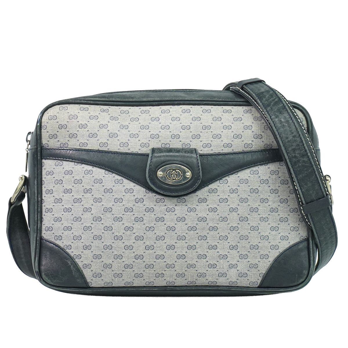 本物 グッチ GUCCI マイクロGG ショルダーバッグ ポシェット PVC ネイビー バッグ 中古・ GUCCI - 本物 グッチ GUCCI オールドグッチ マイクロGG ショルダー