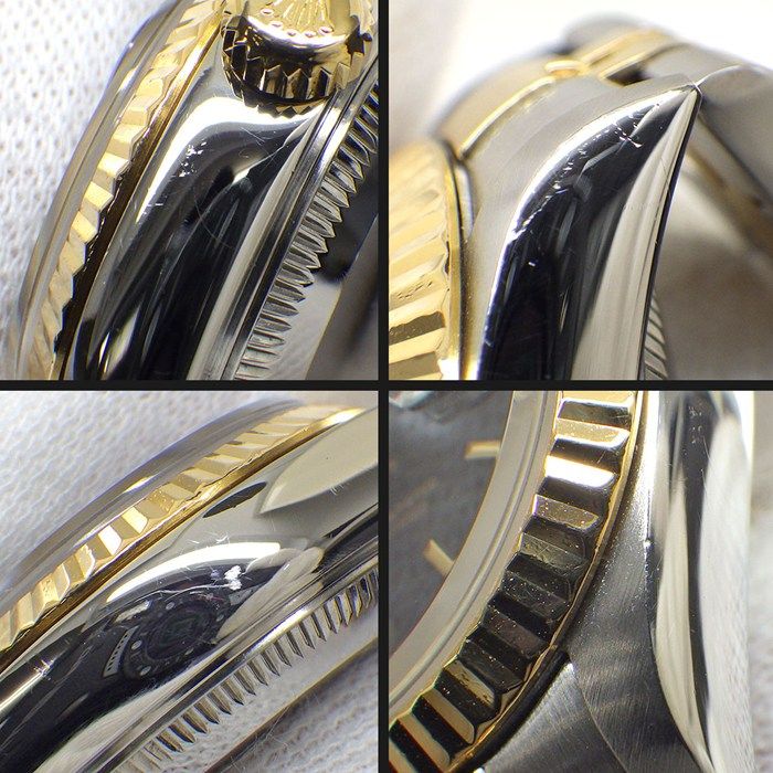 ロレックス Rolex 腕時計 デイトジャスト 79173 Y番 2002年 ブラック文字盤 デイト K18YG SS 自動巻き 【中古】 ROLEX - ロレックス Rolex 腕時計 デイトジャスト 79173 Y番 2002年