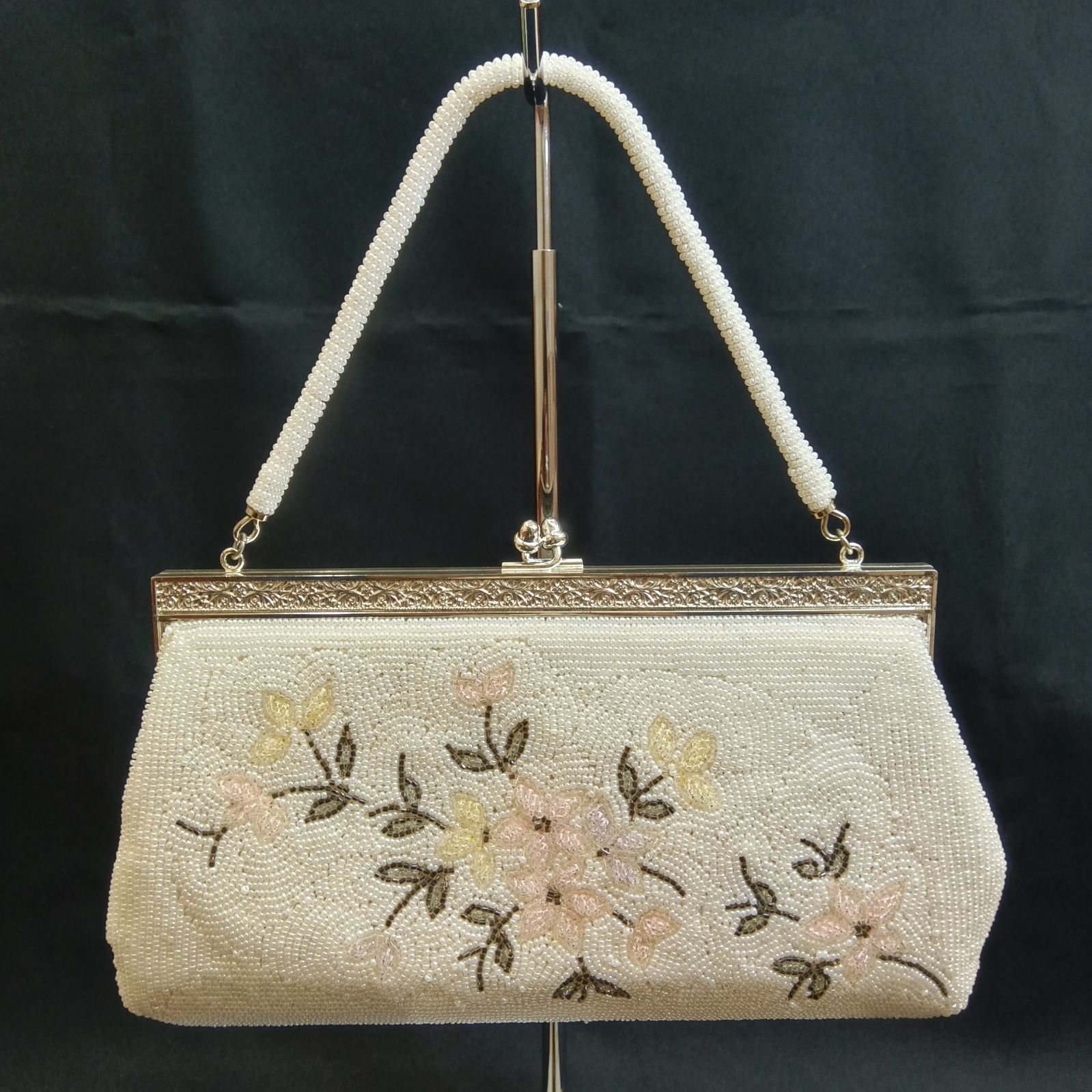 美品 ? 昭和レトロ ? 同色 ビーズ刺繍 横長バッグ ☆ ビーズ 