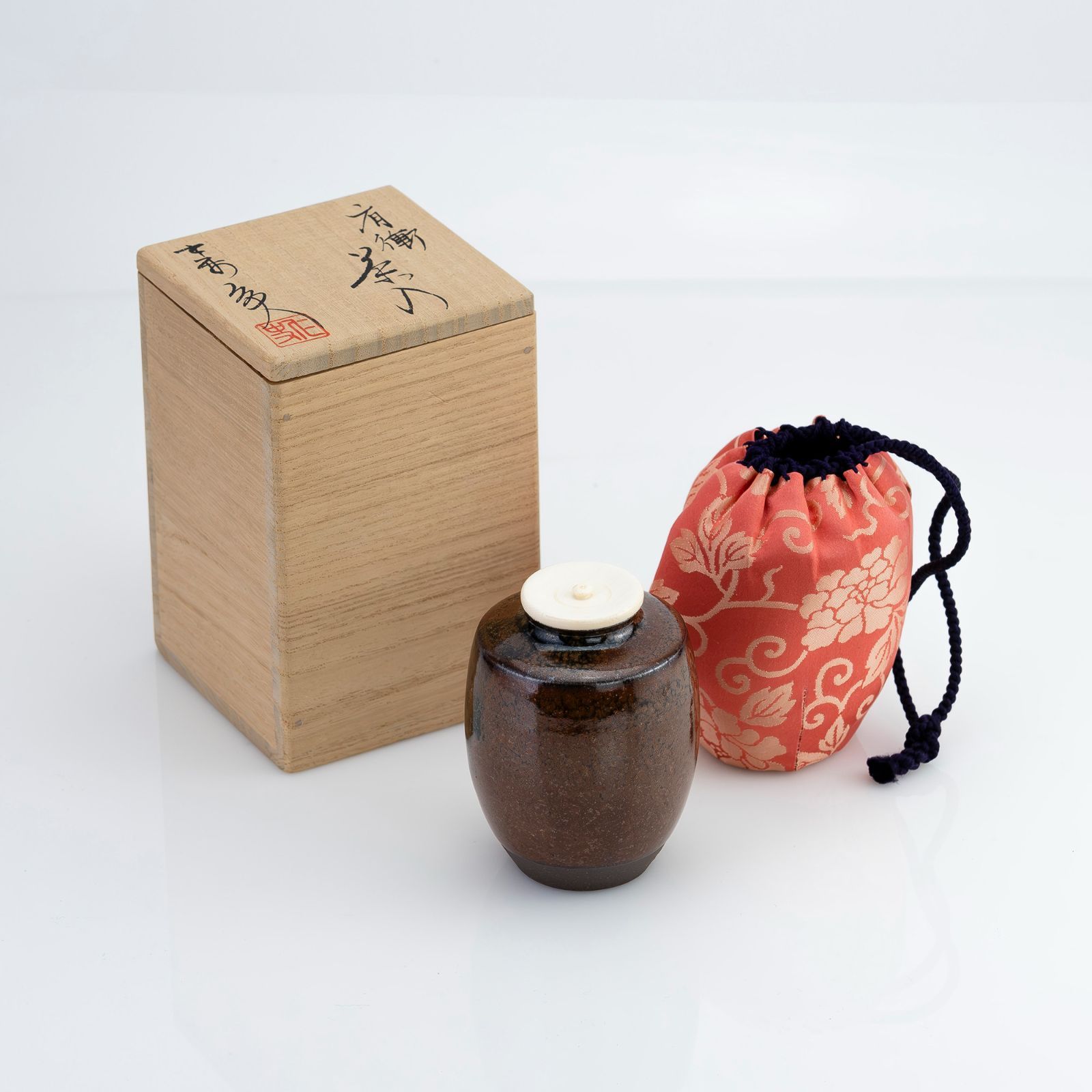 京焼 笹田仁史 瀬戸肩衝茶入 共箱 仕覆付 茶道具 古瀬戸