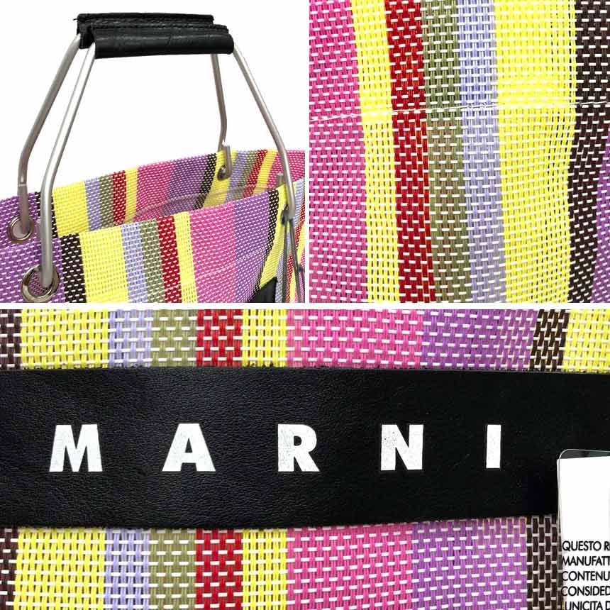 MARNI マルニ フラワー カフェ バッグ ストライプ トートバッグ ピンク 